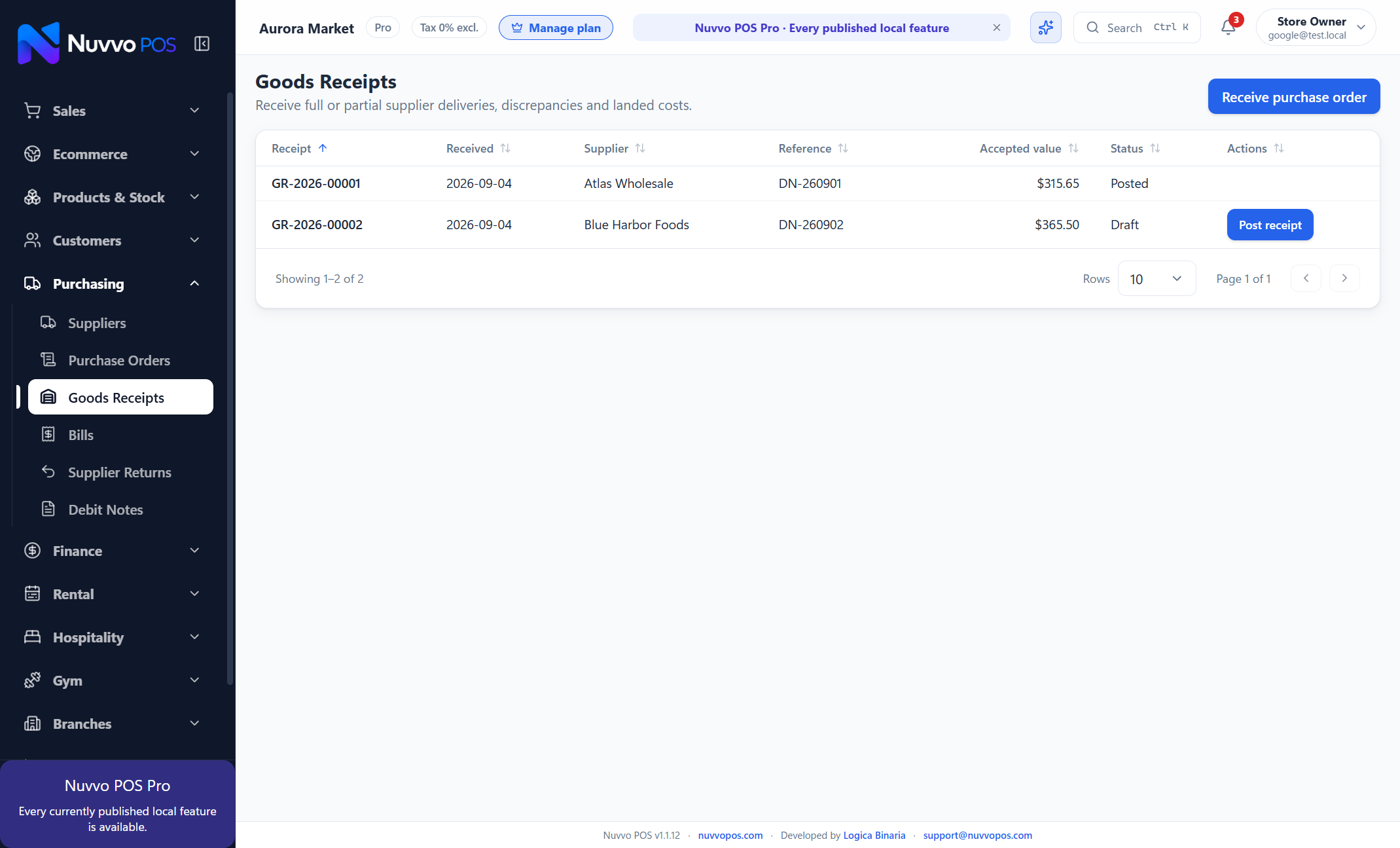 Goods Receipts